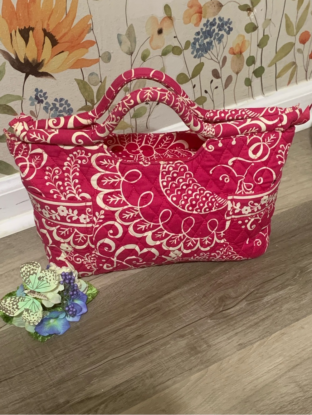 Vera Bradley Pink Twirly Birds Gabby Handbag Purse Vintage Retired Pattern